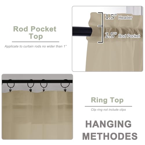 Taupe Sheer Curtains 96 Inch Long 2 Panels for Living Room 59" Wide (Taupe / 59"W x 96"L (Pack of 2))