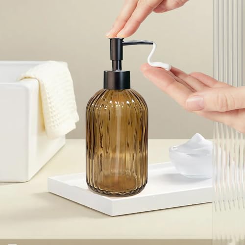14Oz Brown Glass Soap Dispenser with Plastic Pump (Brown)
