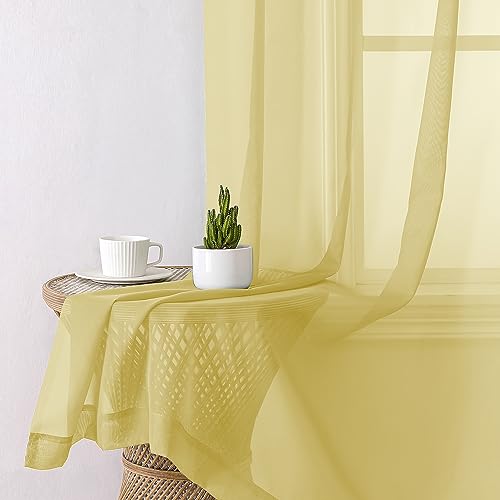 Yellow Sheer Curtains 63 Inches Long 2 Panels Set (40"W x 63"L (Pack of 2) / Yellow)
