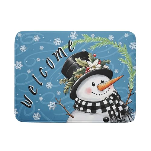 Christmas Snowman Dish Drying Mat for Kitchen Counter 18x24 Blue White Snowflake Welcome Winter Holiday Absorbent Reversible Microfiber Drying Mats Kitchen Countertop Protector Dishes Drainer Rack Pad (18" x 24")
