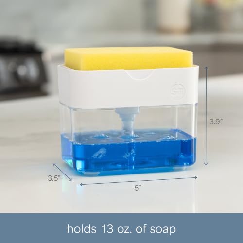 Dish Soap Dispenser and Sponge Holder (Matte White)