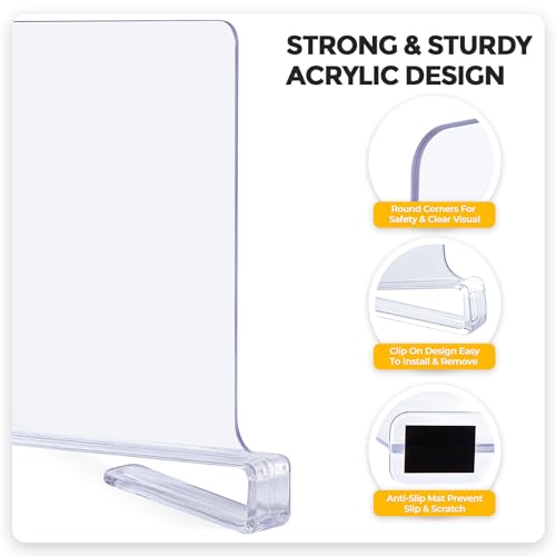 Clear Acrylic Shelf Dividers for Closets Organizer & Storage (Clear / 8 Pack)