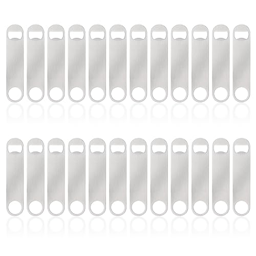 24 Pack Flat Beer Bottle Opener 7 inch Heavy Duty Stainless Steel Flat Bottle Opener Metal Beer Bottle Openers Silver Beer Openers for Bartender Kitchen Bar or Restaurant (7 in / Silver)