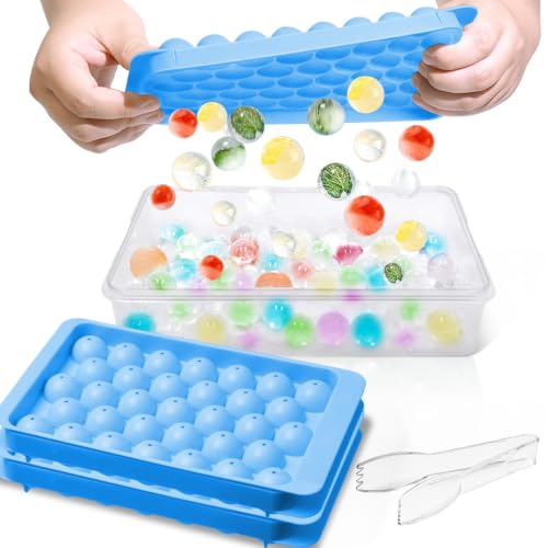 2 Pack Ice Cube Tray with Lid and Bin (Blue)