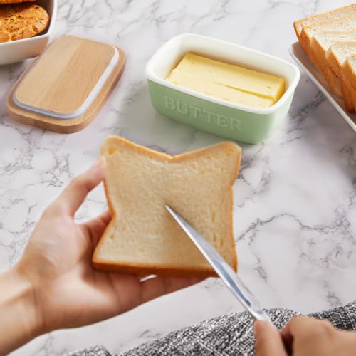 Ceramic Butter Dish with Lid for Countertop (Soft Sage Green)