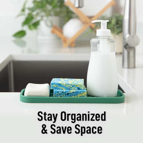 9x3.5) Silicone Sponge Holder for Kitchen Sink - Flexible Multipurpose Soap Tray - Sink Organizer for Kitchen, Bathroom, Makeup, Trinkets & More (Pine Green) (Pine Green (Medium) / Medium (9x3.5))