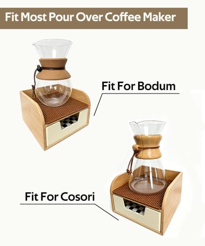 Bamboo Caddy Organizer stand for Chemex Glass Pour Over Coffee Maker (Brown)