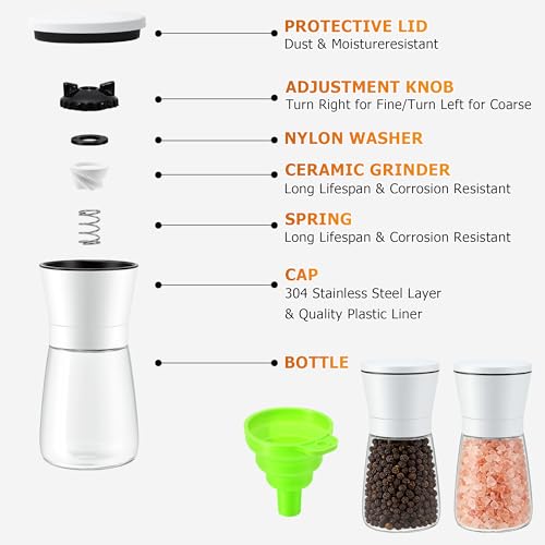 White Salt and Pepper Grinder Set of 2 (White / 2PK-Short)