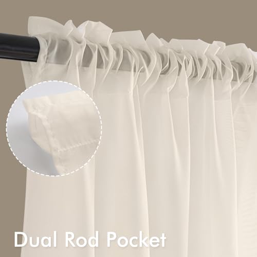 Light Beige Sheer Curtains 72 Inches Long 4 Panels 42 x 72 Inches (42"W x 72"L (Pack of 4) / Light Beige)