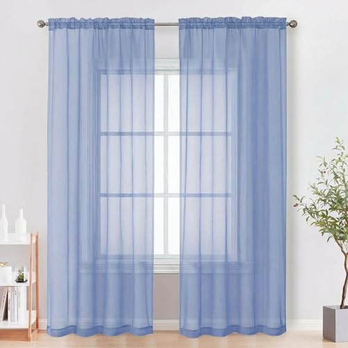 Sheer Curtains 84 Inches Long 2 Panels Set (Demin Blue / 42"W x 84"L (Pack of 2))