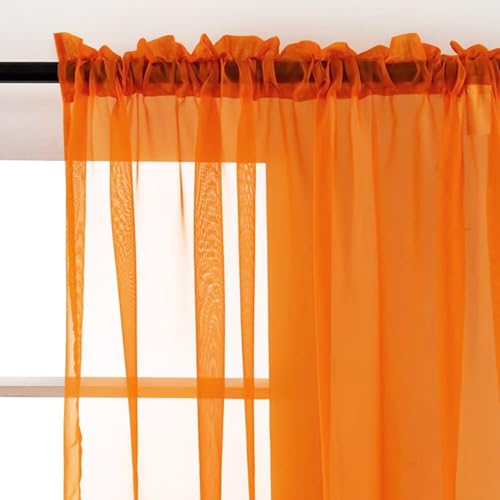 Orange Sheer Curtains 4 Panels Rod Pocket Semi (Orange / 52"W x 84"L (Pack of 4))