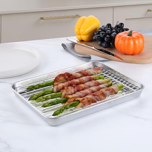 10x8 Inch Small Stainless Steel Baking Sheet with Wire Cooling Rack (10.4x8.1x1)