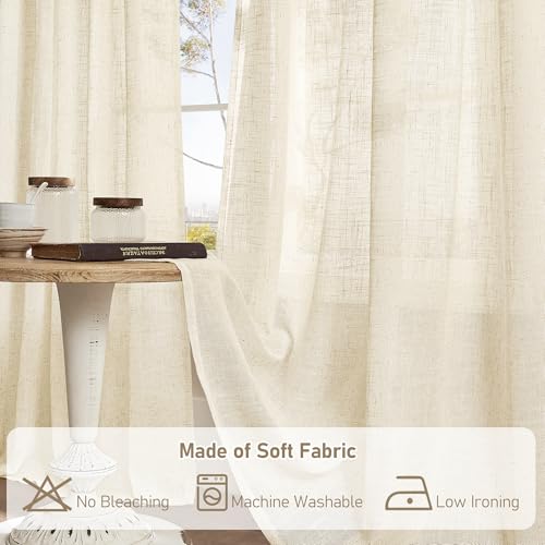 Semi Sheer Linen Curtains 80 Inch Length for Living Room 2 Panels (34"W x 80"L (Pack of 2) / Beige)