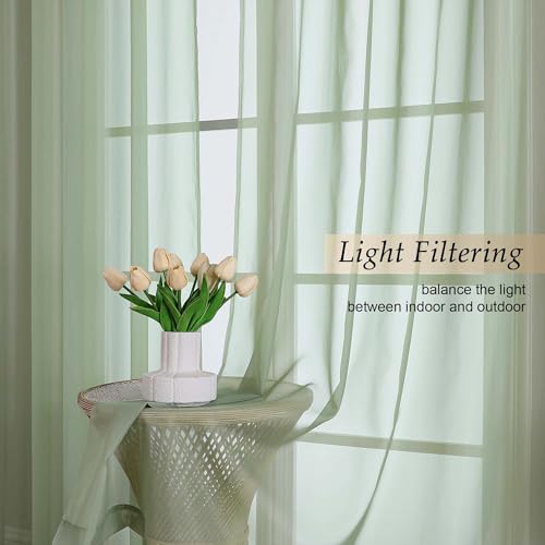 Extra Long Sage Green Sheer Curtains for Bedroom Living Room 120 Inches Long 2 Panels Set (Sage Green / 59"W x 120"L (Pack of 2))