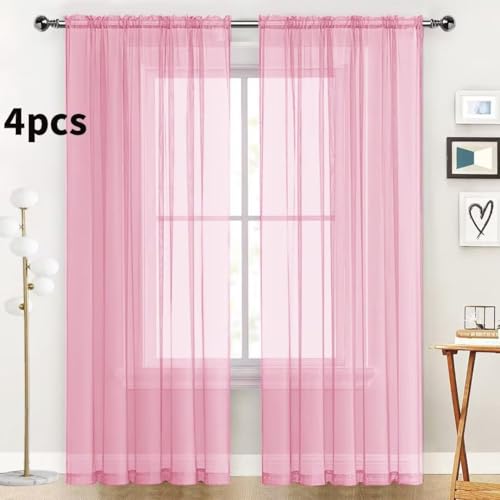 Sheer Light Pink Curtains 4 Panels Rod Pocket Semi (Light Pink / 52"W x 84"L (Pack of 4))