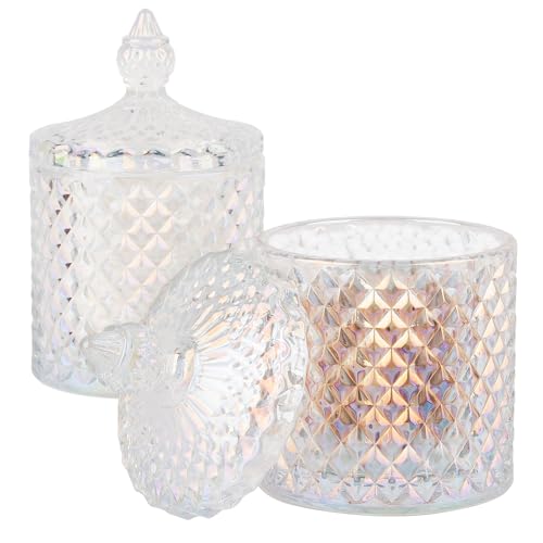 2 Pack Qtip Holder Apothecary Jars with Lid (10 oz (2 pack) / Iridescent)