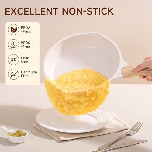 10 Inch Nonstick Frying Pan Skillet with Dual Spouts Cooking Pan (Beige / 10")