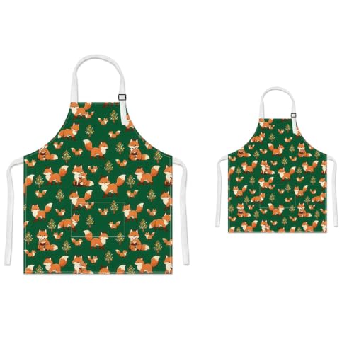 Parent Child Matching Aprons with Pocket (Green Fox)