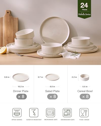 Nebula 24 Piece Stoneware Dinnerware Set (Creamy White with Colorful Speckles / Service for 8 (Standard Dinner Set))