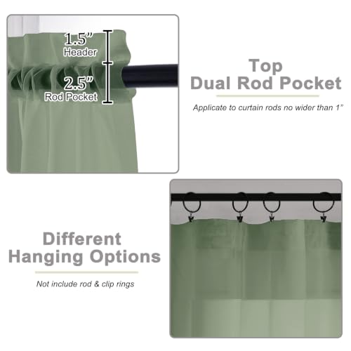 Sage Green Sheer Curtains 84 Inches Long 2 Panels Set for Bedroom Living Room (Sage Green / 59"W x 84"L (Pack of 2))