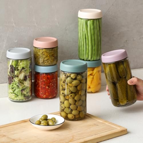 6 pack 24oz Glass jars with Airtight Lids (Multicolor-6pack-24oz)