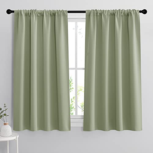 Small Window Curtains 45 inches Length for Kitchen Cafe Bathroom (Sage Green / 42"W x 45"L (Pack of 2))