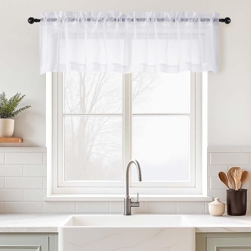 White Valances for Windows 14 inch Length 2 Panels Set (42"W x 14"L (Pack of 2) / White)