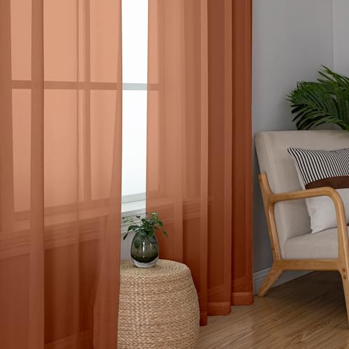 Orange Sheer Curtains 96 Inches Long (Orange / 42"W x 96"L (Pack of 2))