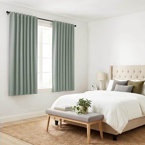 Short Blac0ut Curtain Panels for Basement (Sage Green / 34"W x 36"L (Pack of 2))
