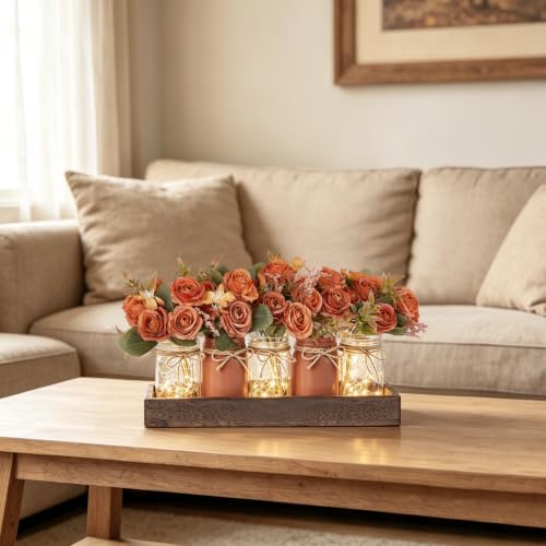Fall Table Centerpieces for Dining Room Decor with Mason Jar Lights (Orange / Large)