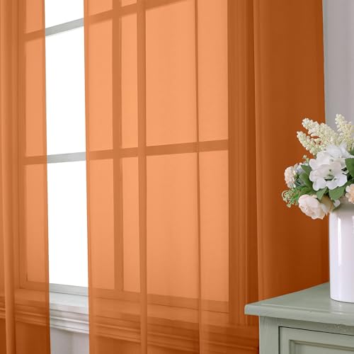 Orange Sheer Curtains 90 Inches Long 2 Panels Set (42"W x 90"L (Pack of 2) / Orange)
