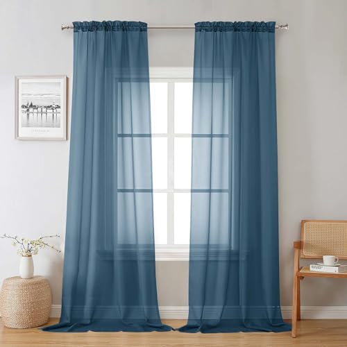Dusty Blue Sheer Curtains 96 Inches Long 2 Panels (Dusty Blue / 42"W x 96"L (Pack of 2))