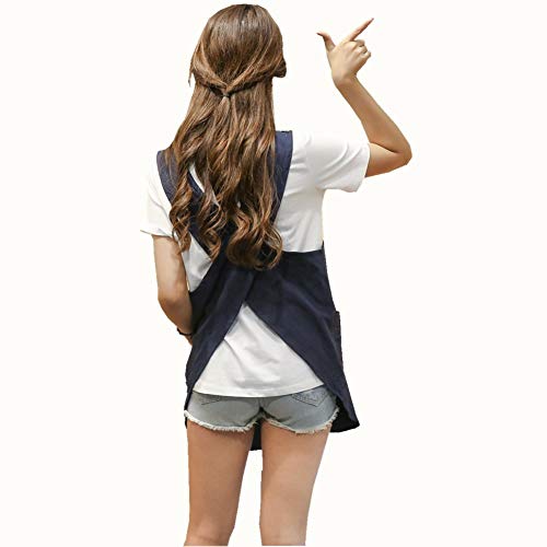 Shortened Design Apron (1# Style-rounded Edge / Navy Blue)