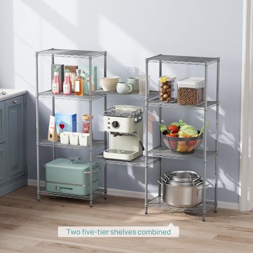 5 Metal Shelves Wire Shelving Storage Shelf Adjustable Unit Pantry (Grey / 5 Tier 14"Dx24"Wx59.5"H)