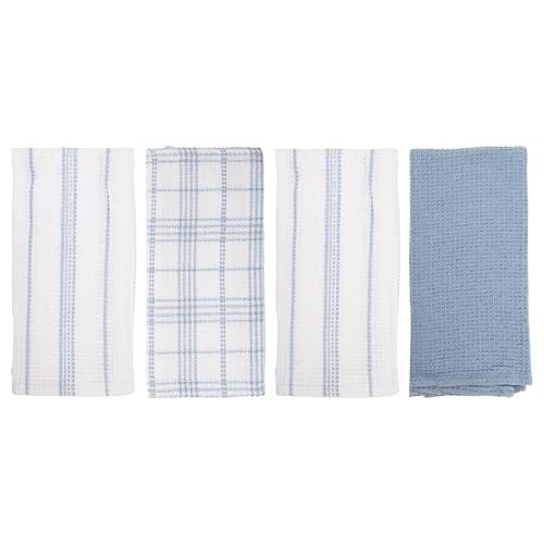 Kitchen Towels Set of 4 Dish Towels Blue n White Waffle Weave Cotton Hand Towels (Blue N White)