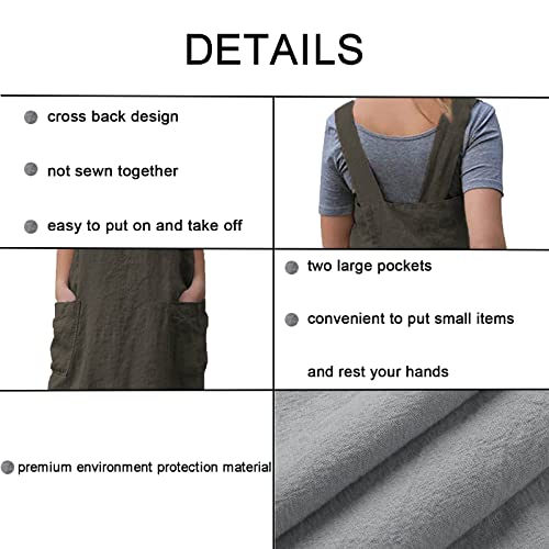Pinafore Cross Back Apron for Women with Pockets (Medium / Green)
