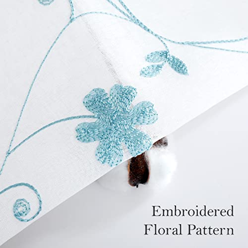 White and Blue Embroidered Floral Sheer Curtains 84 Inches Long 2 Panels Flower Pattern Semi Sheer Window Curtains for Bedroom Living Room (52"W x 84"L (Pack of 2) / White & Blue)
