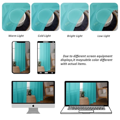 Turquoise Sheer Curtains 78 Inches Long 2 Panels Set for Living Room (Turquoise / 42"W x 78"L (Pack of 2))