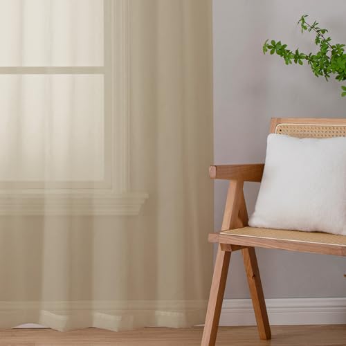 Sheer Curtains 63 inch Length 2 Panels Set (Taupe / 42"W x 63"L (Pack of 2))
