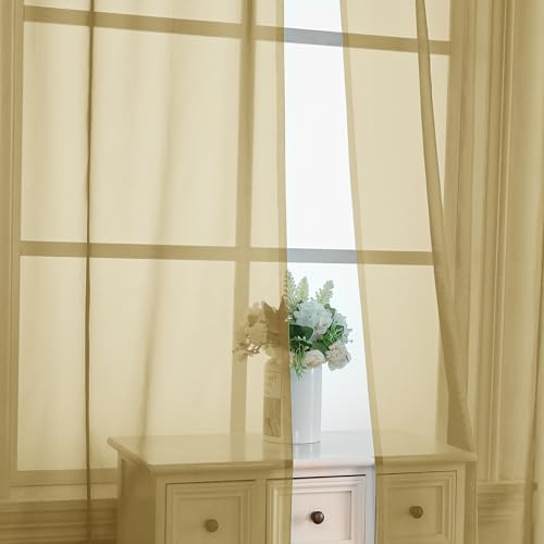 Gold Sheer Curtains 63 Inches Long 2 Panels (Gold / 42"W x 63"L (Pack of 2))