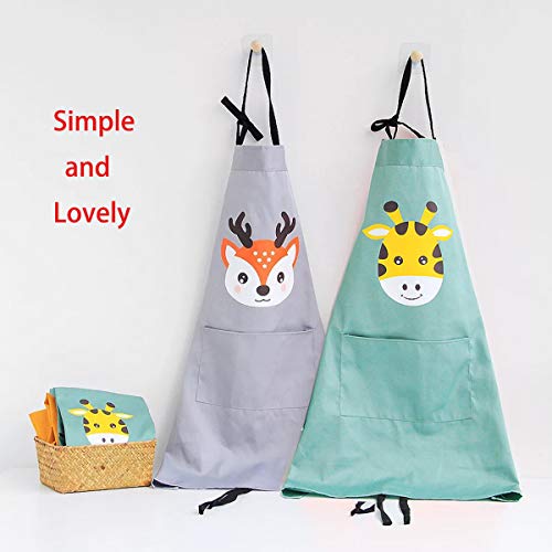 2 Pack Cotton Adjustable Parent and Child Apron with Pockets Great Gift For Adult and Kid Baking (Giraffe)