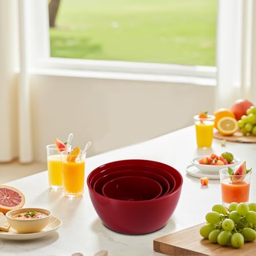 4 Piece Classic Plastic Bowls with Lids (Red)