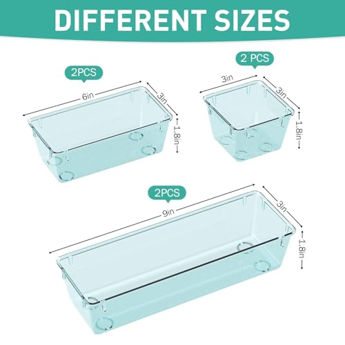 6 Pack Clear Drawer Organizer Set (Sea Blue / 6 PCS)
