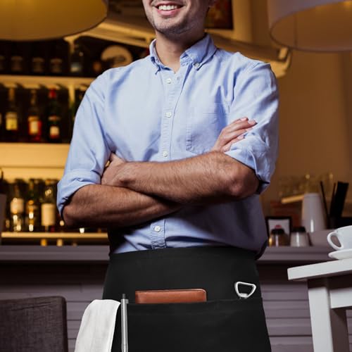 3 Pack Server Aprons with 3 Pockets (Black3, 3 Pack)