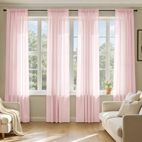 Blush Pink Sheer Curtains 84 Inches Long 4 Panels 42 x 84 Inches (42"W x 84"L (Pack of 4) / Blush Pink)