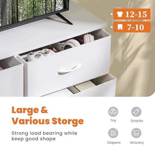 7 Drawer Dresser Storage Organizer with Fabric Bins (White / 39.4"D x 11.8"W x 30.6"H (7 Drawers))
