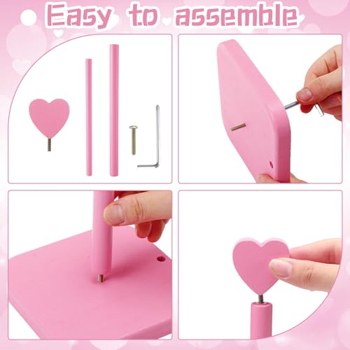 Valentines Day Pink Heart Paper Towel Holder Cute Heart Wooden Paper Towel Holder Pink Bathroom Countertop Accessories Kitchen Roll Stand Organizer Standing Apartment Decor Housewarming Gift (Heart)