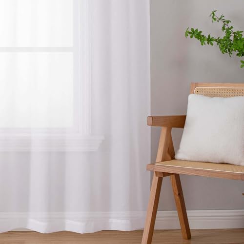 Sheer White Curtains for Bedroom Living Room 90 Inches Long 2 Panels Set (White / 42"W x 90"L (Pack of 2))