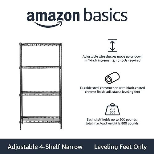 4 Shelf Steel Wire Storage Shelves for Garage (4 -Shelf / 23.2"L x13.4" W x 48"H / Black)
