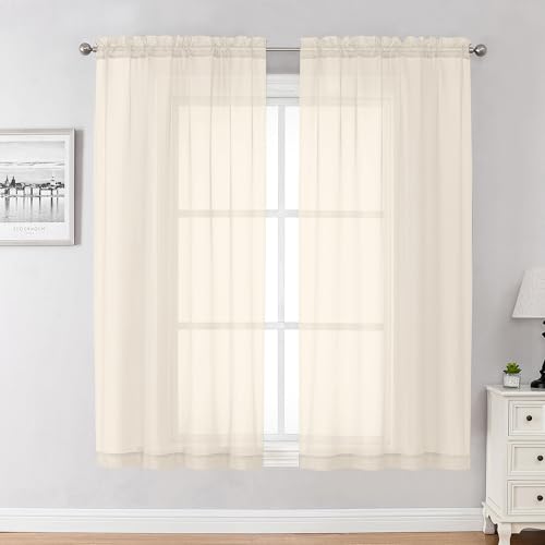Cream Sheer Curtains 54 Inch Long 2 Panels (Cream / 42"W x 54"L (Pack of 2))
